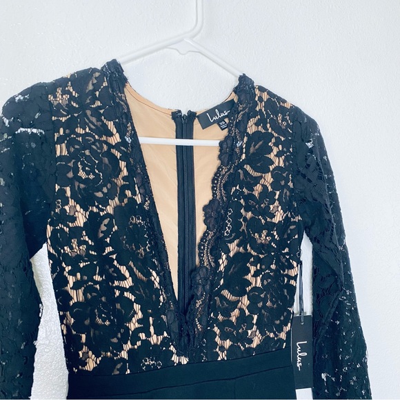 Lulus NEW Swoon-er Or Later Long Sleeve Lace Deep V Little Black Dress XS - Picture 3 of 8
